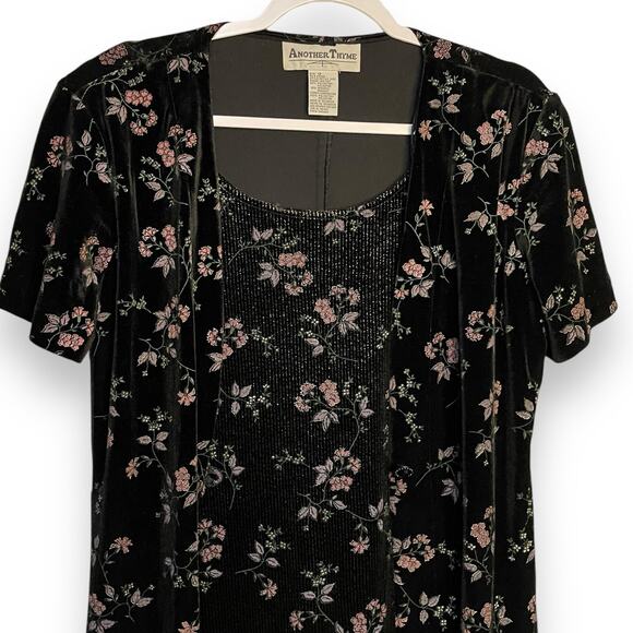 Another Thyme Knee Length Dress Women's 12 Black Floral VTG Cardigan Look Gothic - Picture 3 of 12